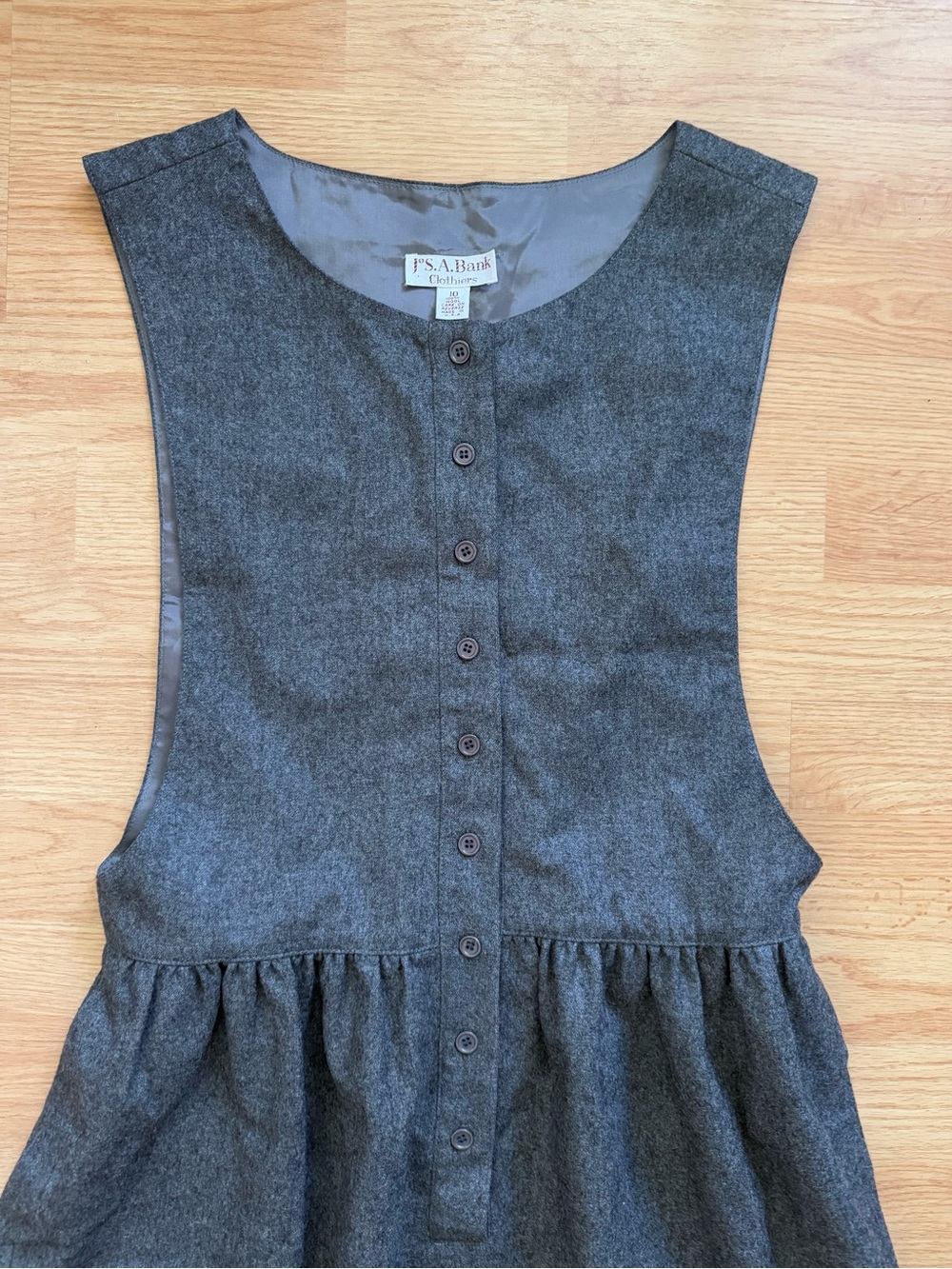 Vintage Jos A Bank 100% Wool Pinafore Dress Grey Jumper Dark Academia Sz 10